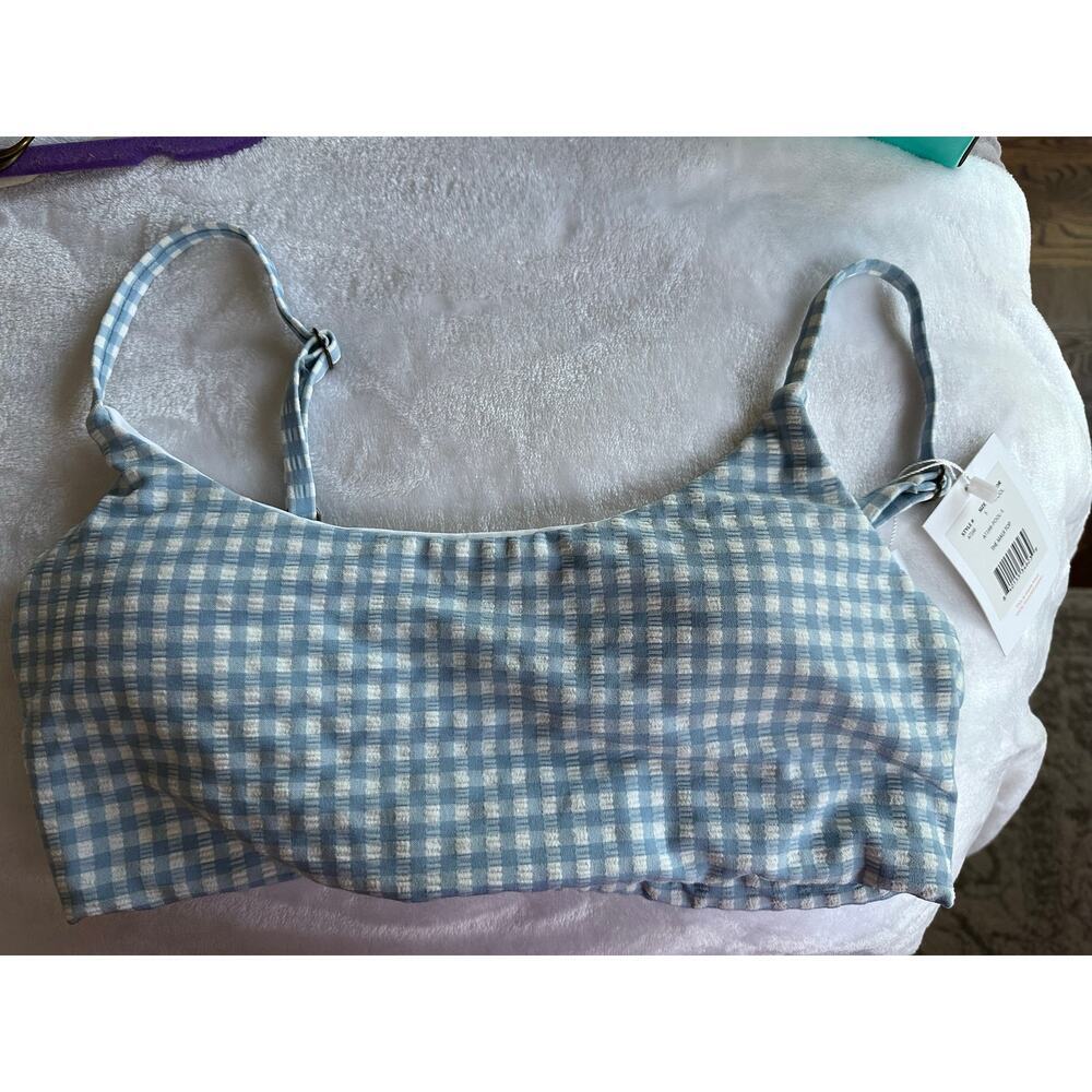 Andie Swim The Maui Bikini Top Pool Blue Gingham Small NEW NWT - Picture 3 of 4